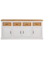 Balcão buffet aparador de madeira branco lavado e cera com 4 portas e 4 gavetas |  Coleção England